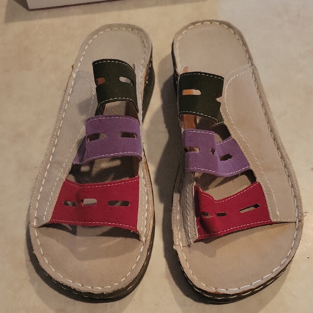 Red and Purple Comfort Sandals with Flat Sole
